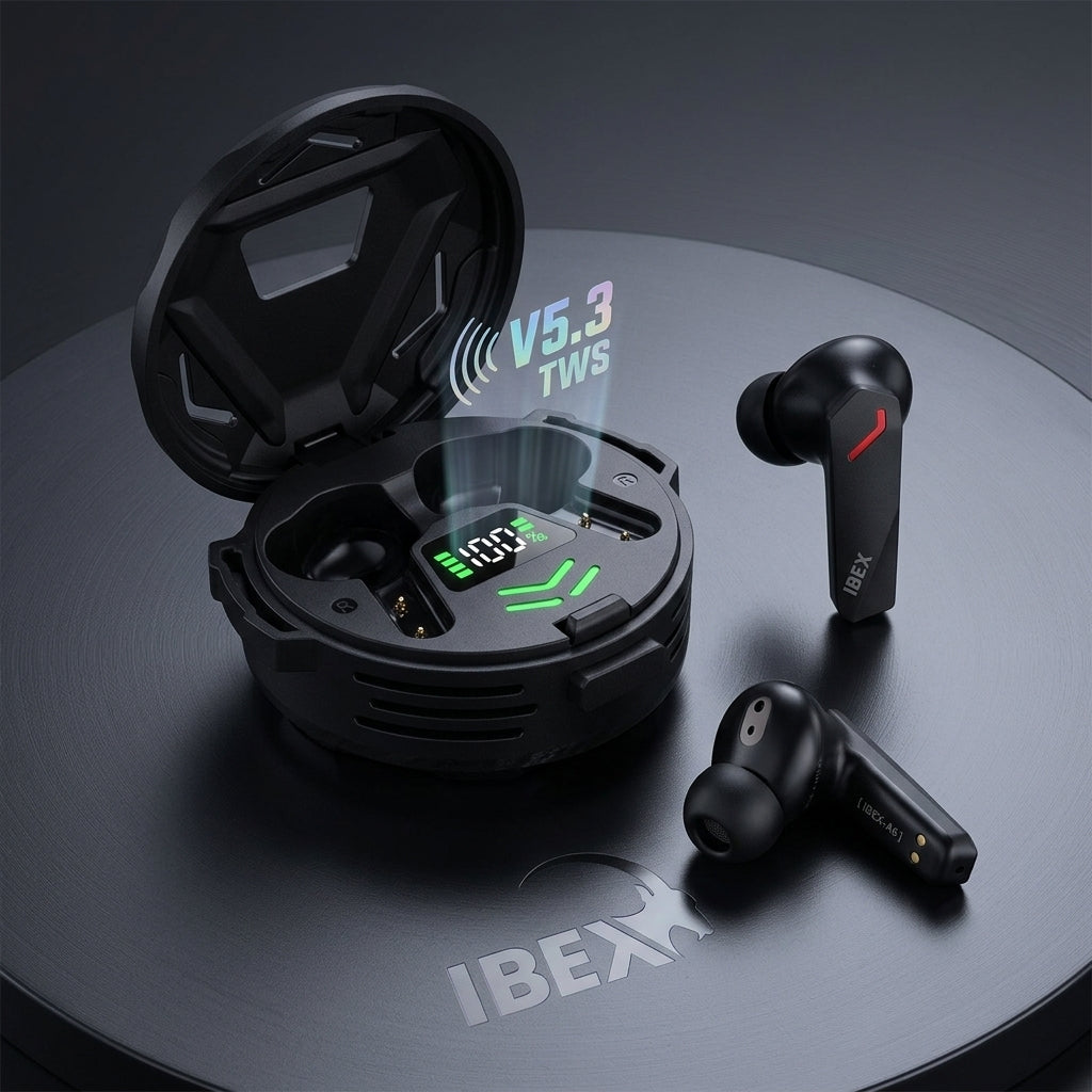 IBEX A6 TWS Earphones – Bluetooth 5.3 Wireless Gaming Earbuds with LED Display