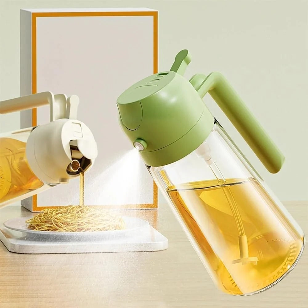 2-in-1 Sprayable & Pourable Glass Oil Bottle – Kitchen Oil Dispenser with Spray Nozzle