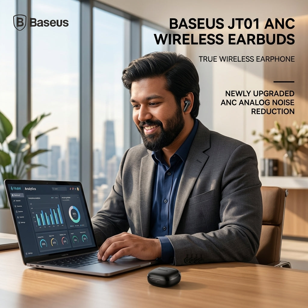Baseus JT01 ANC Wireless Earbuds Bluetooth 5.2 Noise Cancelling Earphones