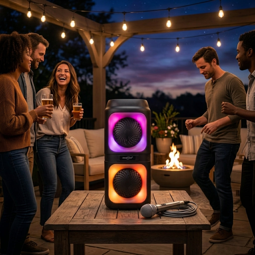 GTS Portable Wireless Bluetooth Karaoke Speaker with Wired Microphone | RGB LED Party Box | FM Radio | USB | TF Card | TWS | Rechargeable Bass Speaker