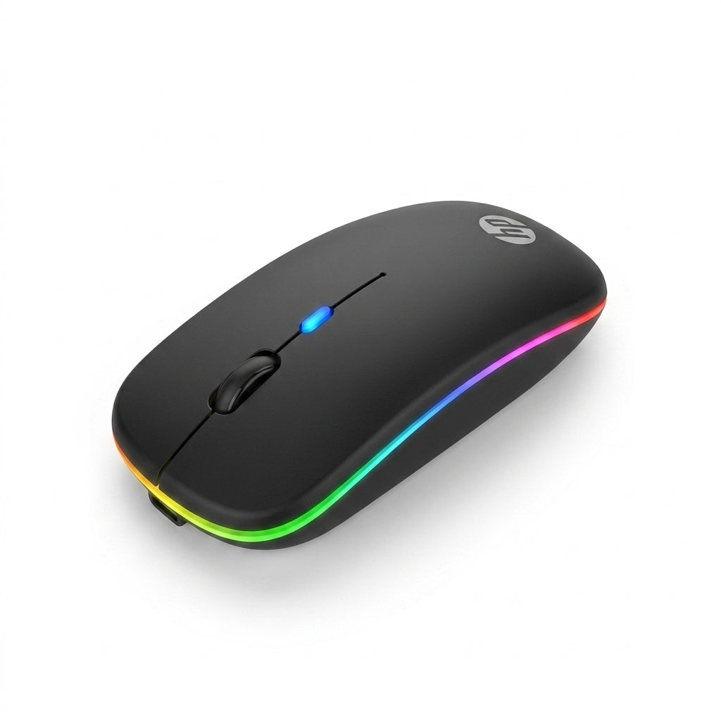 (Anxin) HP W10 Wireless Rechargeable RGB Gaming Mouse+Free Mouse Pad Gift – Silent Click Ultra Slim Adjustable DPI Mouse