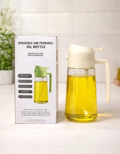 2-in-1 Sprayable & Pourable Glass Oil Bottle – Kitchen Oil Dispenser with Spray Nozzle