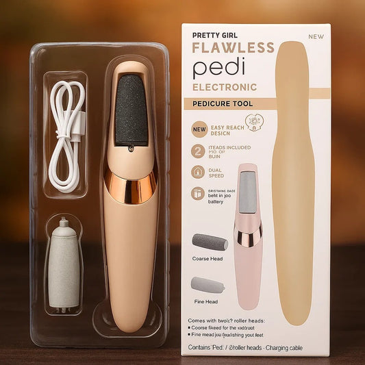 Pretty Girl Flawless Pedi Electronic Pedicure Tool – Rechargeable Foot File with 2 Roller Heads