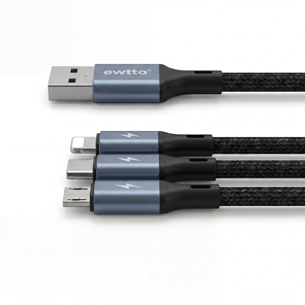 Ewtto 3 in 1 Fast Charging Data Cable USB-C Lightning Micro USB 1.2m
