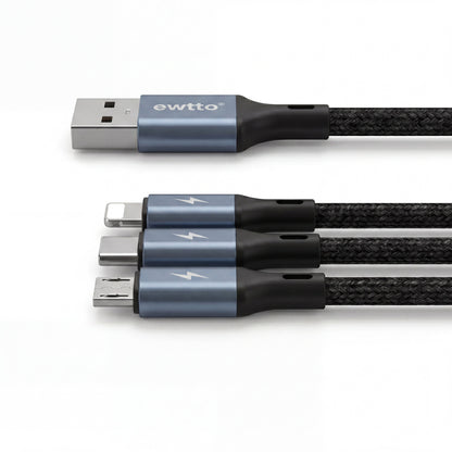 Ewtto 3 in 1 Fast Charging Data Cable USB-C Lightning Micro USB 1.2m