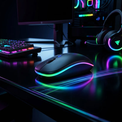 (Anxin) HP W10 Wireless Rechargeable RGB Gaming Mouse+Free Mouse Pad Gift – Silent Click Ultra Slim Adjustable DPI Mouse