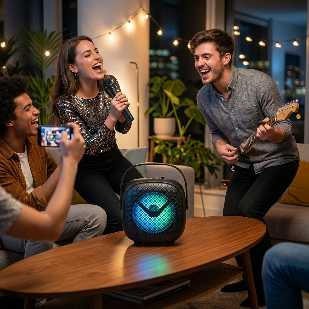 GTS 2008 Wireless Bluetooth Karaoke Speaker with Voice Changer Mic | Portable RGB Party Speaker