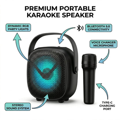 GTS 2008 Wireless Bluetooth Karaoke Speaker with Voice Changer Mic | Portable RGB Party Speaker