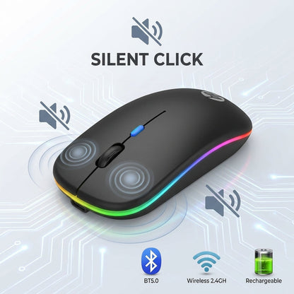 (Anxin) HP W10 Wireless Rechargeable RGB Gaming Mouse+Free Mouse Pad Gift – Silent Click Ultra Slim Adjustable DPI Mouse