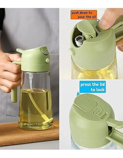 2-in-1 Sprayable & Pourable Glass Oil Bottle – Kitchen Oil Dispenser with Spray Nozzle