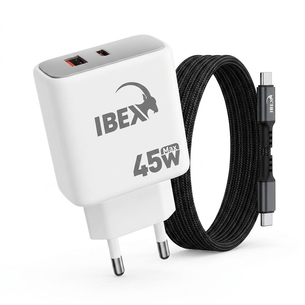 IBEX-06 45W Fast Charger Dual Port (USB-A + USB-C) with 1M Type-C Cable