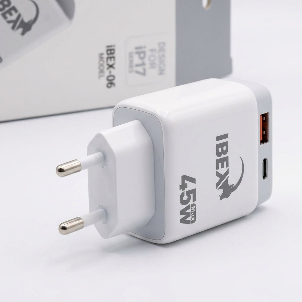 IBEX-06 45W Fast Charger Dual Port (USB-A + USB-C) with 1M Type-C Cable