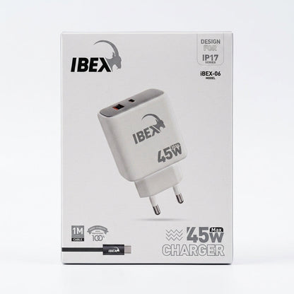 IBEX-06 45W Fast Charger Dual Port (USB-A + USB-C) with 1M Type-C Cable