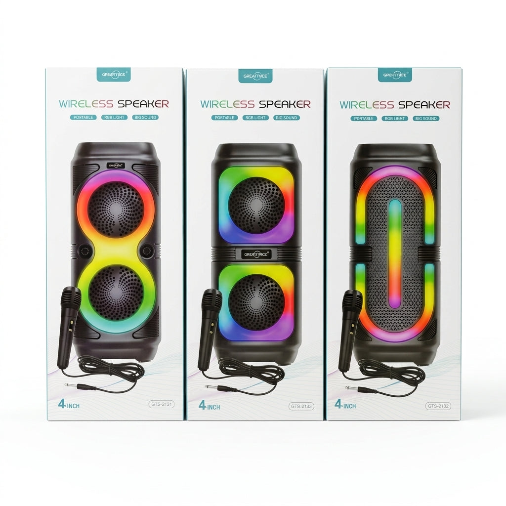 GTS Portable Wireless Bluetooth Karaoke Speaker with Wired Microphone | RGB LED Party Box | FM Radio | USB | TF Card | TWS | Rechargeable Bass Speaker