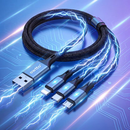 Ewtto 3 in 1 Fast Charging Data Cable USB-C Lightning Micro USB 1.2m