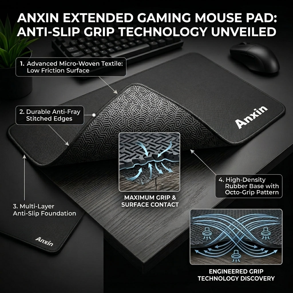 Anxin Extended Gaming Mouse Pad Large Desk Mat with Stitched Edges, Non-Slip, Smooth Surface, Office & Home Setup