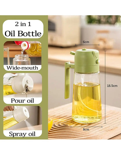 2-in-1 Sprayable & Pourable Glass Oil Bottle – Kitchen Oil Dispenser with Spray Nozzle