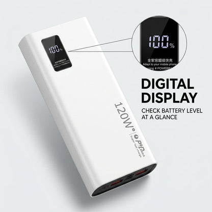 120W 20,000mAh Fast Charging Power Bank with Digital Display – 3-Port Super Fast Charger