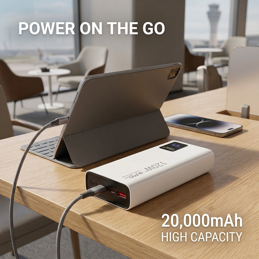 120W 20,000mAh Fast Charging Power Bank with Digital Display – 3-Port Super Fast Charger