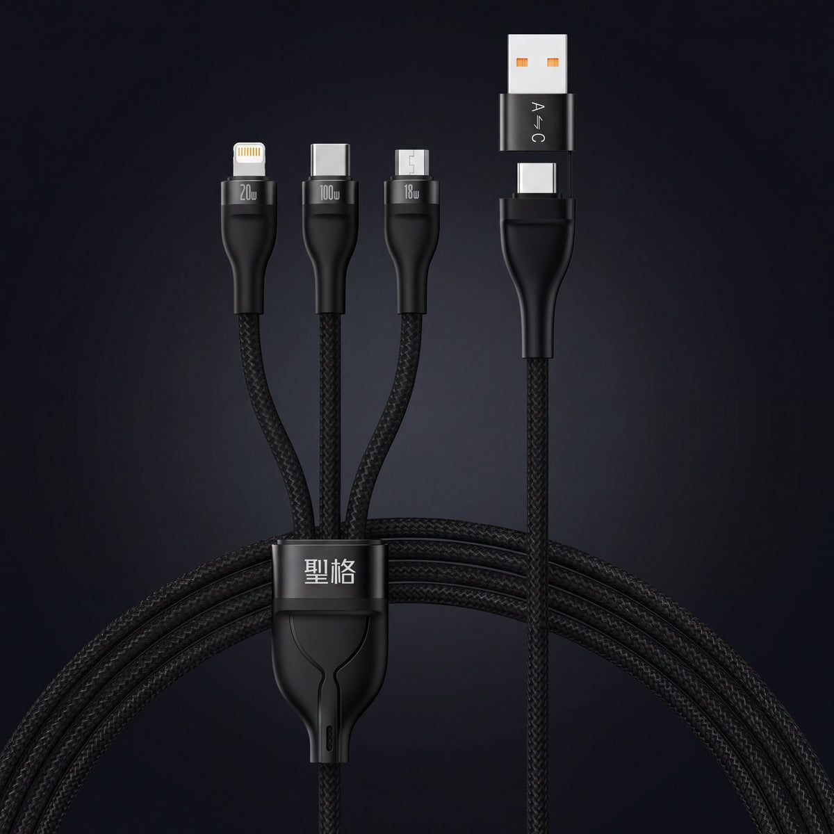 Flash Series II 3 in 2 100W Fast Charging Cable USB-C Lightning Micro USB