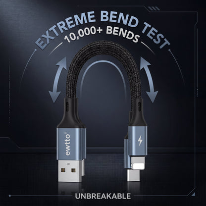Ewtto 3 in 1 Fast Charging Data Cable USB-C Lightning Micro USB 1.2m