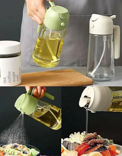 2-in-1 Sprayable & Pourable Glass Oil Bottle – Kitchen Oil Dispenser with Spray Nozzle