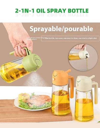 2-in-1 Sprayable & Pourable Glass Oil Bottle – Kitchen Oil Dispenser with Spray Nozzle