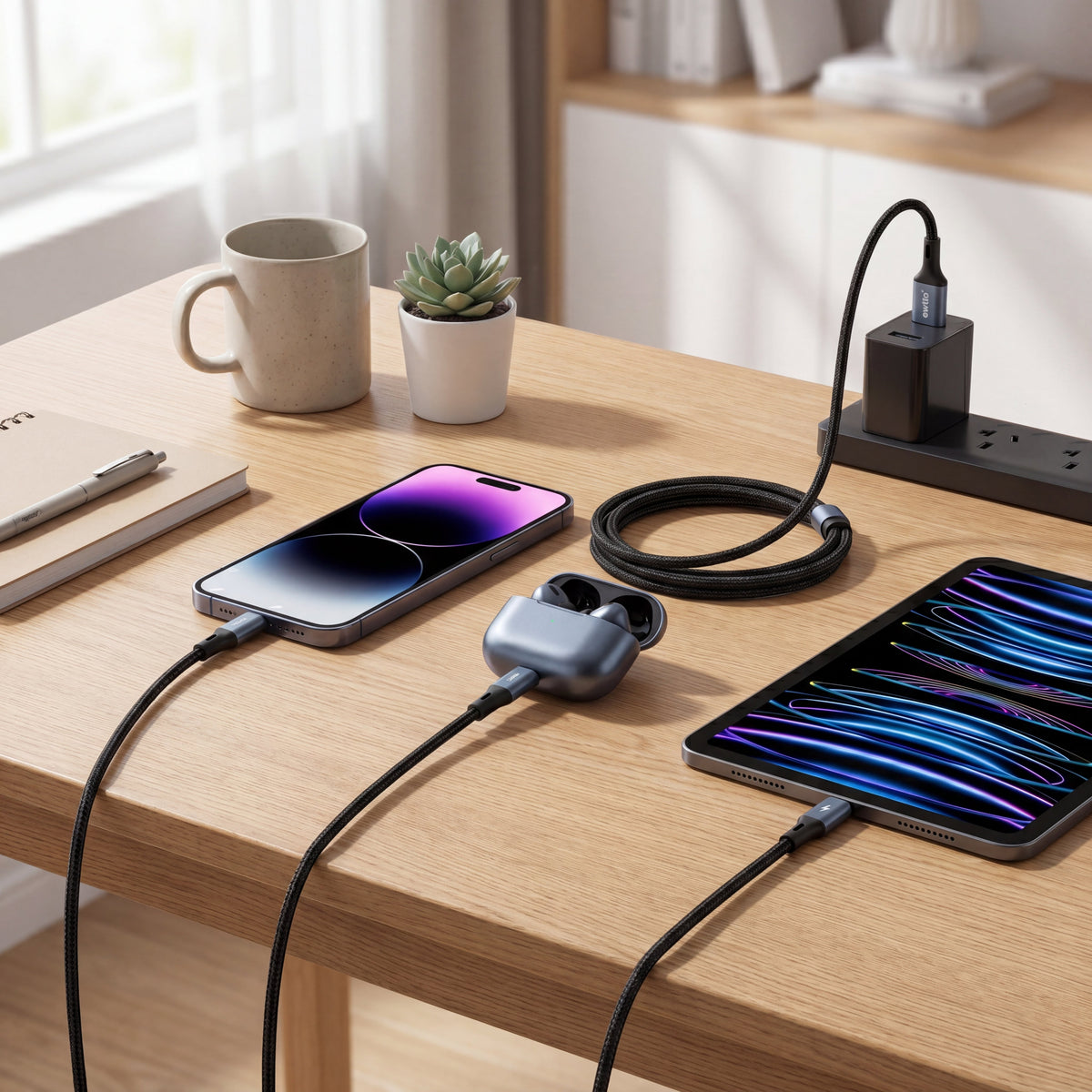 Ewtto 3 in 1 Fast Charging Data Cable USB-C Lightning Micro USB 1.2m