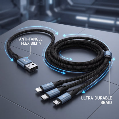 Ewtto 3 in 1 Fast Charging Data Cable USB-C Lightning Micro USB 1.2m