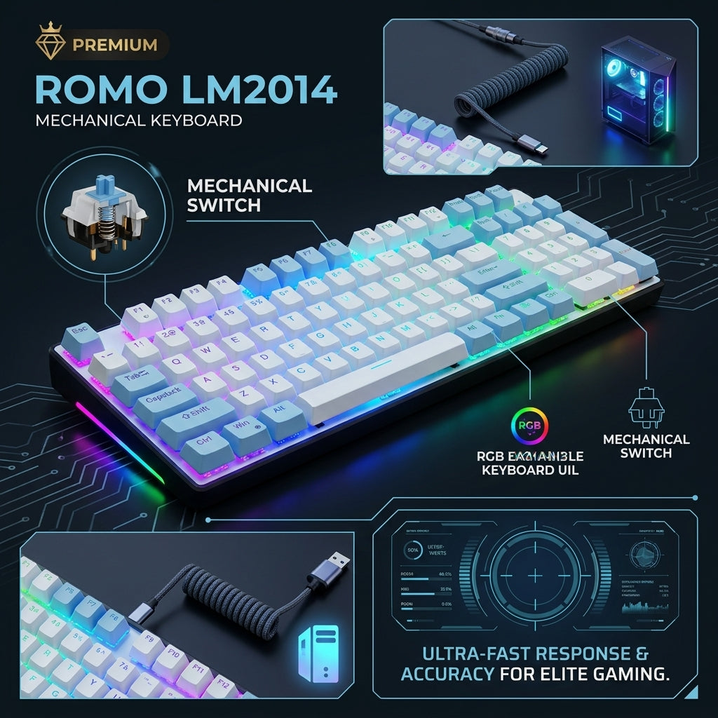 LUMO LM2104 Mechanical Gaming Keyboard RGB Back-lit USB Wired Keyboard for PC & Laptop Gamers