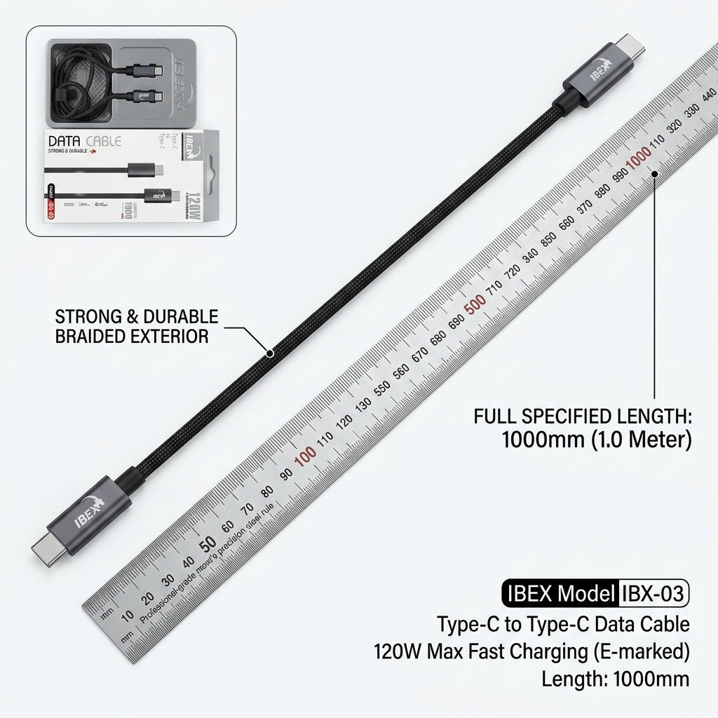IBEX IBX-03 Type-C to Type-C 120W Fast Charging Data Cable – 1M Braided Cable