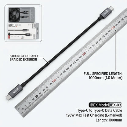 IBEX IBX-03 Type-C to Type-C 120W Fast Charging Data Cable – 1M Braided Cable