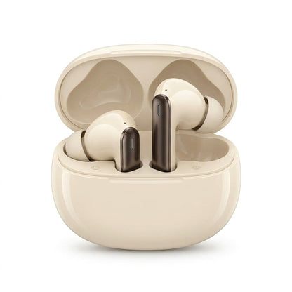 Cream Wireless Earbuds – TWS Bluetooth Earphones with Transparent Charging Case