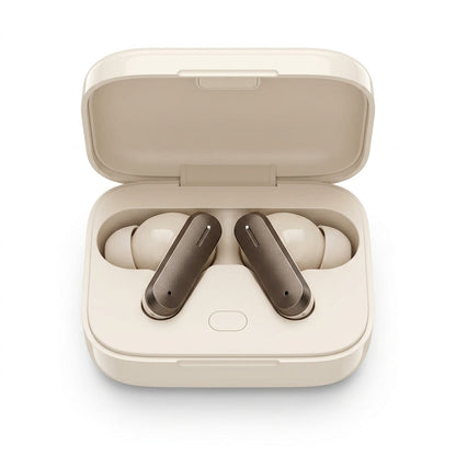 Cream Wireless Earbuds – TWS Bluetooth Earphones with Transparent Charging Case