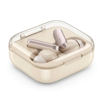 Cream Wireless Earbuds – TWS Bluetooth Earphones with Transparent Charging Case