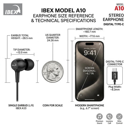 IBEX A10 Type-C Stereo Earphones with Big Sound & Mic
