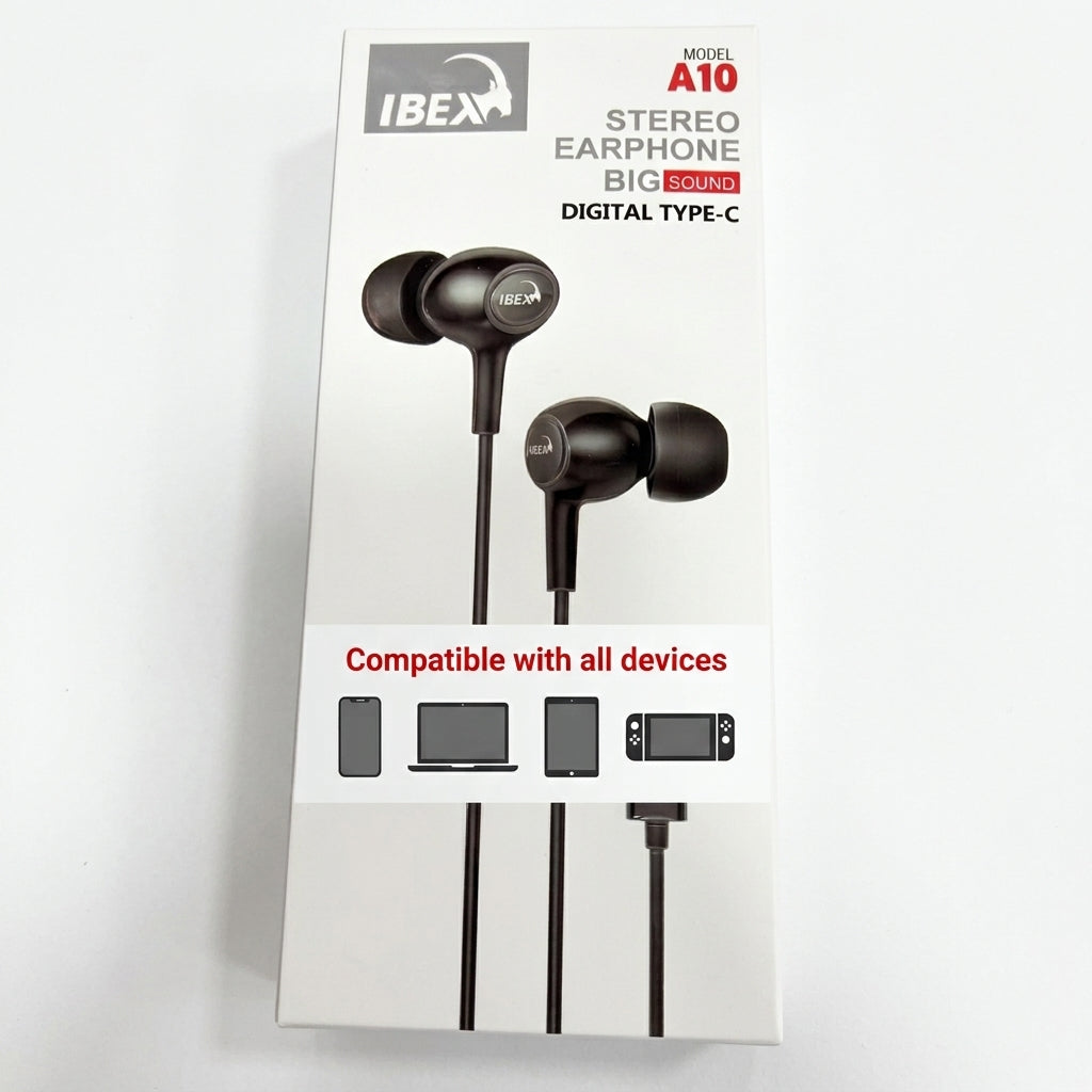 IBEX A10 Type-C Stereo Earphones with Big Sound & Mic